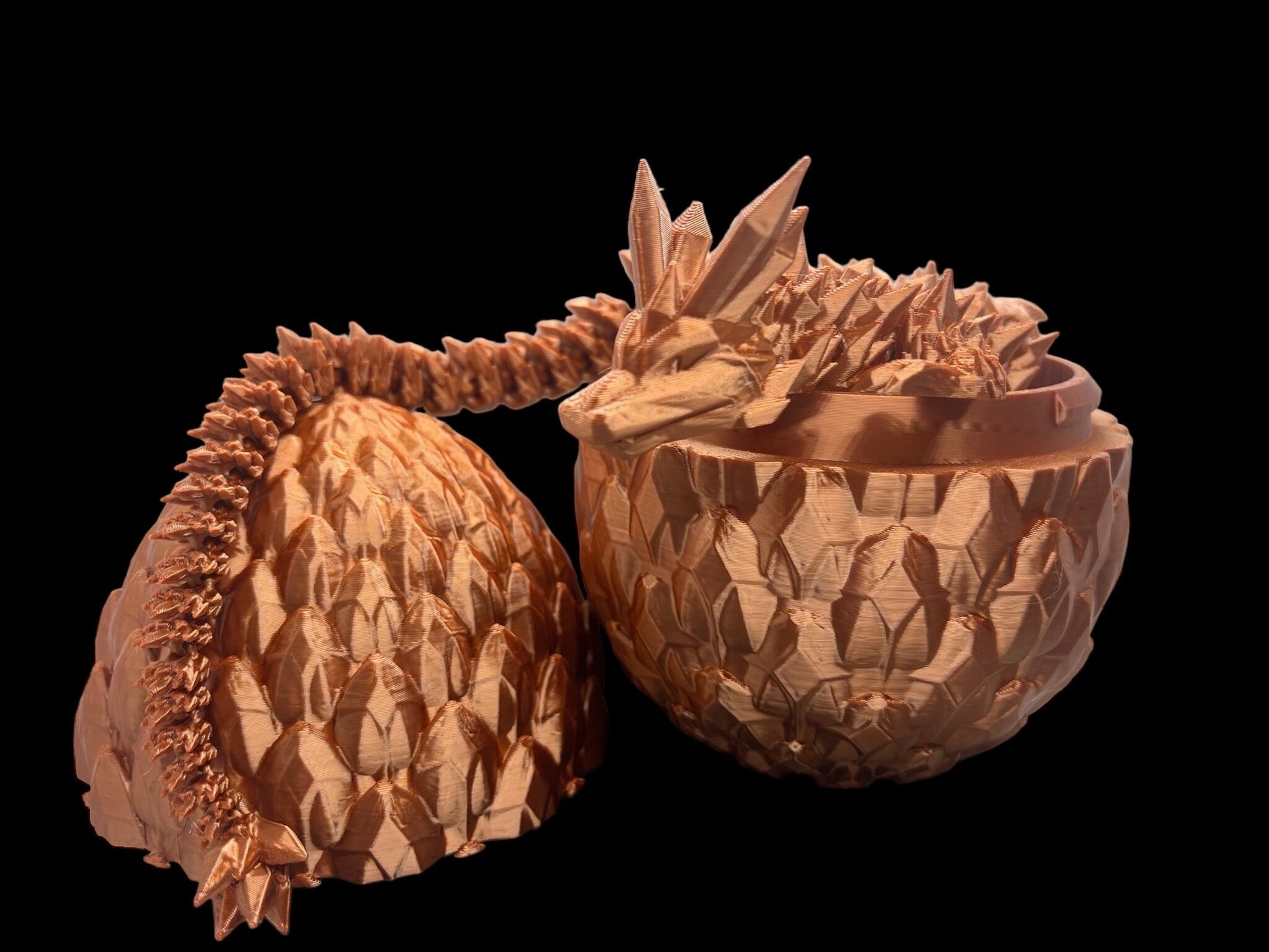 3D printed crystal dragon in shiny silk copper / bronze colour