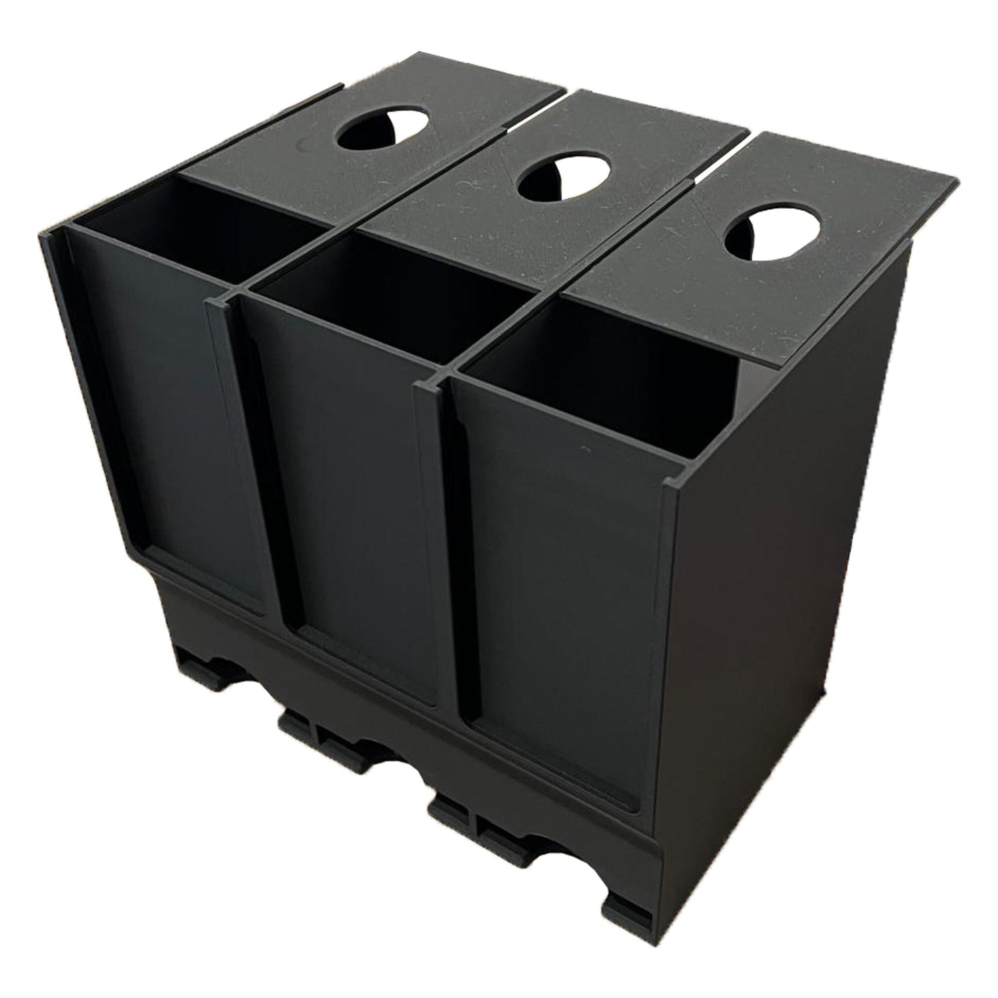 Double slot Pokémon card dispenser showcasing two Pokémon card packs. A sleek black design with a tidy and organized display.