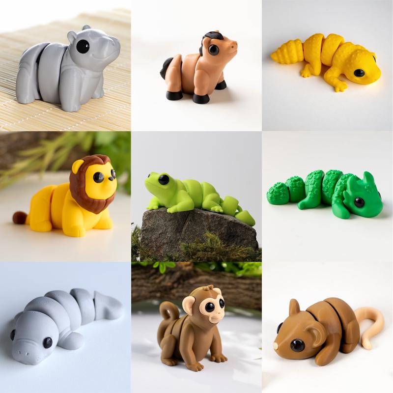 Baby Hippo, Baby Leopard Gecko, Baby Lion, Baby Lizard, Baby Lobster, Baby Lucky Dragon, Baby Manatee, Baby Monkey, Baby Mouse – A fun collection of baby animal figurines.